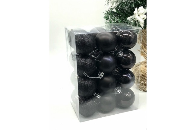 Набор елочных шаров 19-365/6 6 см 24 шт пластик черный
