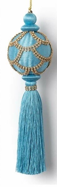 Голубой шар с узором из страз и кисточкой 22 см 15174