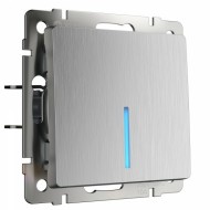 Выключатель одноклавишный с подсветкой cеребряный рифленый W1110109 Выключатель одноклавишный с подсветкой cеребряный рифленый W1110109