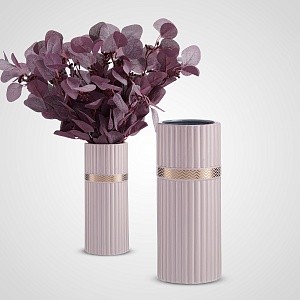 Интерьерная Керамическая Ваза 2030B-41 с золотистым ободком Розовая M