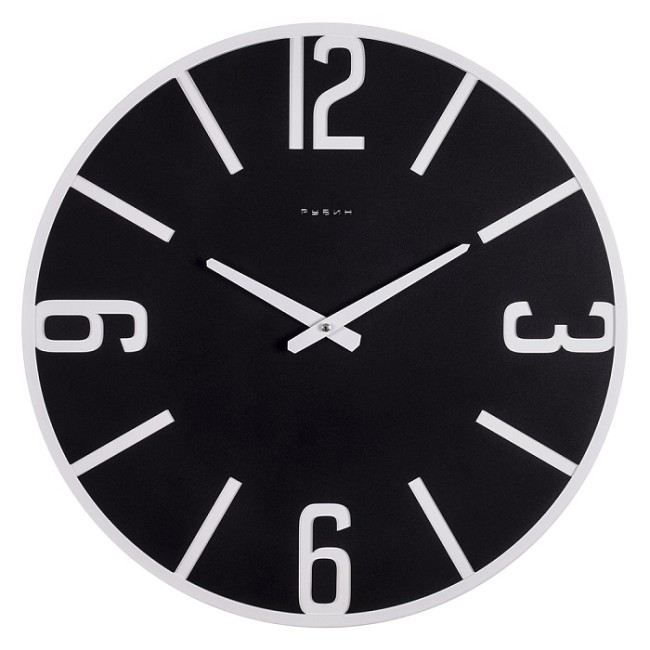 Часы настенные из металла 5014-001 d=50 см, открытая стрелка, черный+белый МДФ "Классика"