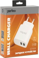 Сетевое зарядное устройство с двумя разъемами USB, 2.4А, белый (I4658)