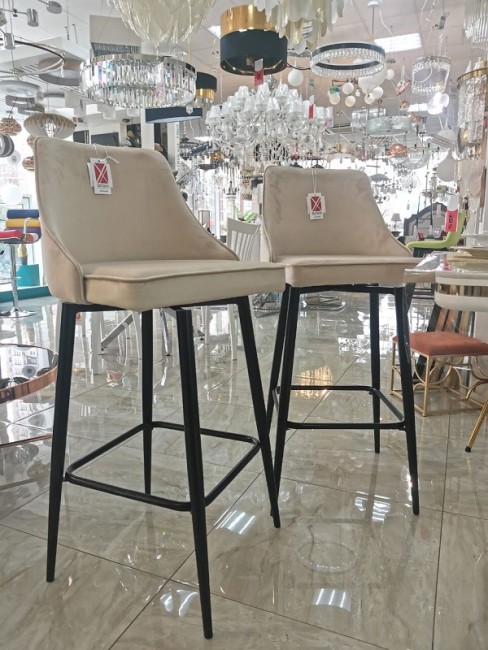 Барный стул ПАРКЕР H-06 Бежевый, велюр / черный каркас, поворот.360 град.