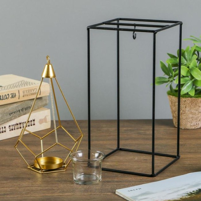 Подсвечник металл на 1 свечу "Пирамида в прямоугольнике" 3736872 26х13х13 см