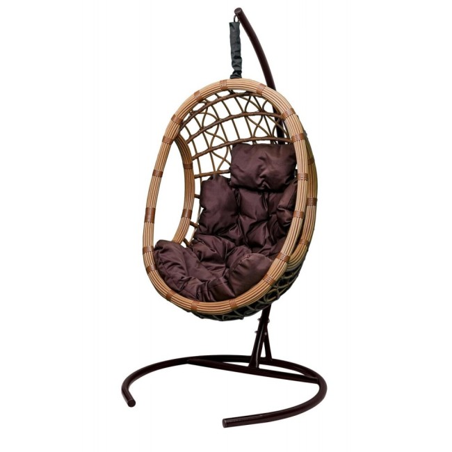 Кресло подвесное Ривьера арт.CN850-МТКОР (стойка+осн.КОРИЧ.,корзн.беж.,подуш.корич.