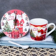 Кружка новогодняя 210 мл, ложка, часы / SK659/2 /уп 75/ набор подарочный/ 714837 / ЕЛКА 740847