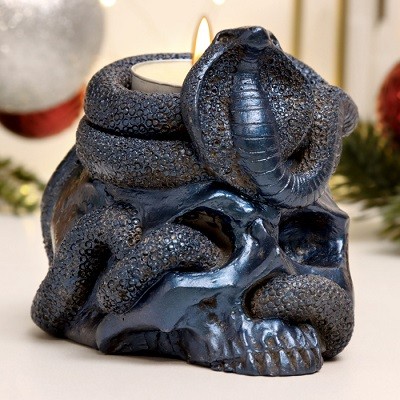 Подсвечник "Змея на черепе" синий лунный, 11х10х8см 10583851