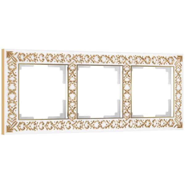Рамка из металла на 3 поста Antik белое золото W0031523