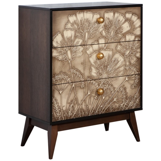 Комод "Маки" - 3 (с 3-мя ящиками) (Каштан,цвет ковки Айвори Мрам зол(АСМзл) ) (арт 11558)