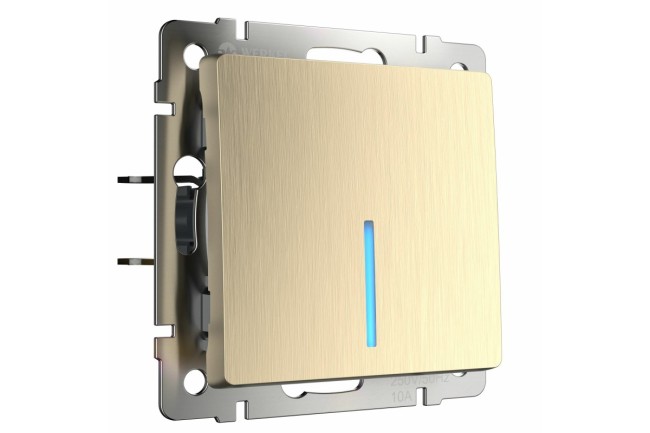 Выключатель одноклавишный проходной с подсветкой шампань рифленый W1112110