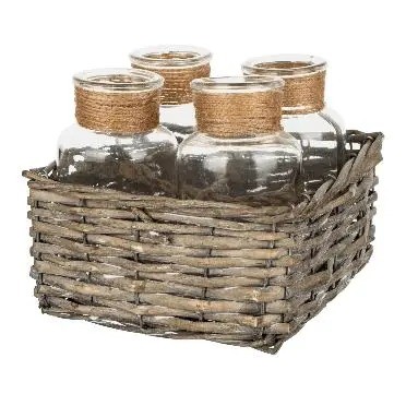 Декор из стекла и плетёнки, 17*17*8см PH-52107