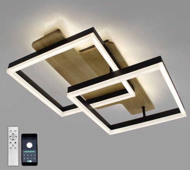 Управляемая люстра светодиодная WOODY LOFT 85W 2S-APP-500x430x135-BLACK/W00D-220-IP20