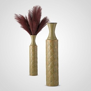 Интерьерная Напольная Металлическая Светло-Зеленая Ваза с Орнаментом 61 см SP21D513-BRN