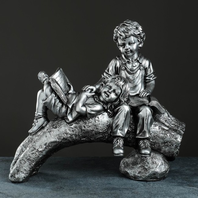 Девочка с мальчиком на бревне БФ26/4 Н-47см,L-54см,В-21см СТАЛЬ