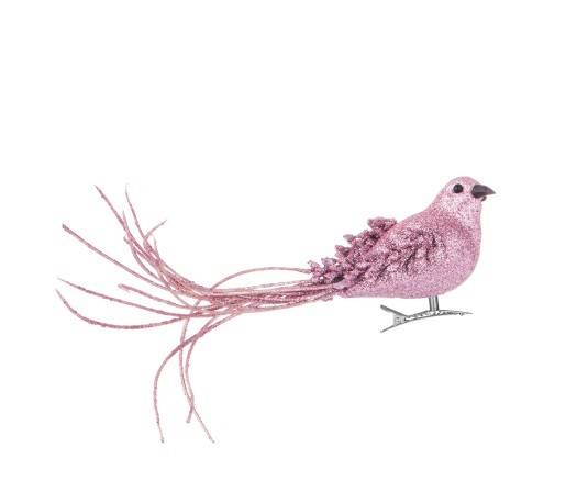 Розовая Елочная Подвеска-Птичка 28 см D-4007-розовый