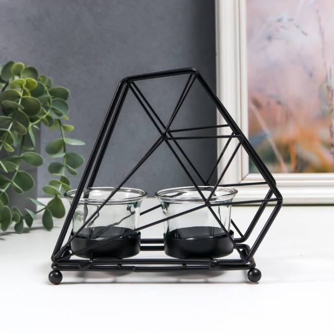 Подсвечник "Лофт. Трапеция" 7459642 чёрный 17х7,5х15,5 см металл, стекло на 2 свечи