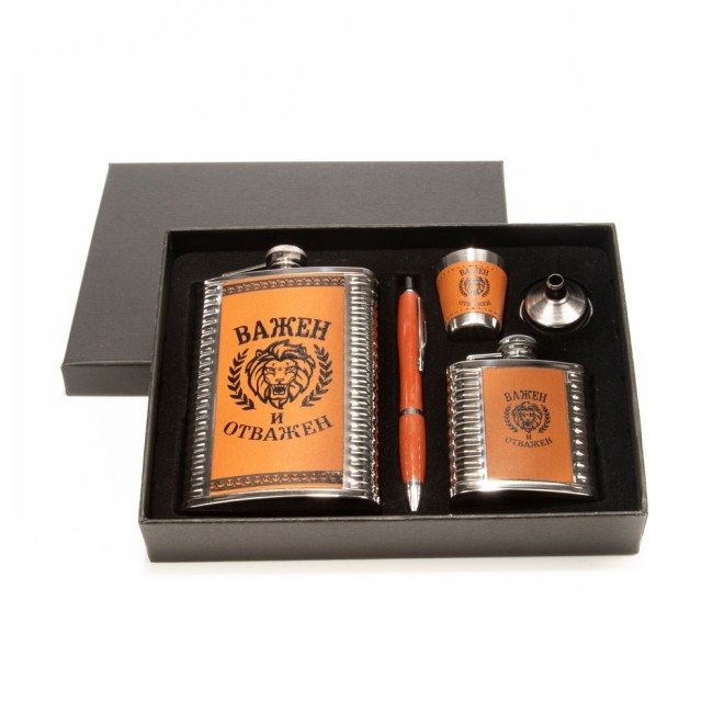 Подарочный набор: фляжка 270мл, стаканчик, ручка, воронка, мини-фляжка 46125