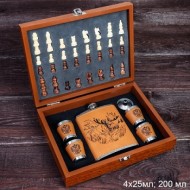 Набор подарочный Шахматы Фляжка 200 мл с шахматами + 4 стопки 25 мл, воронка / FL-190 /650513