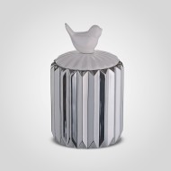 Керамическая  Серебристая Банка с Белой Птичкой L 8056-16