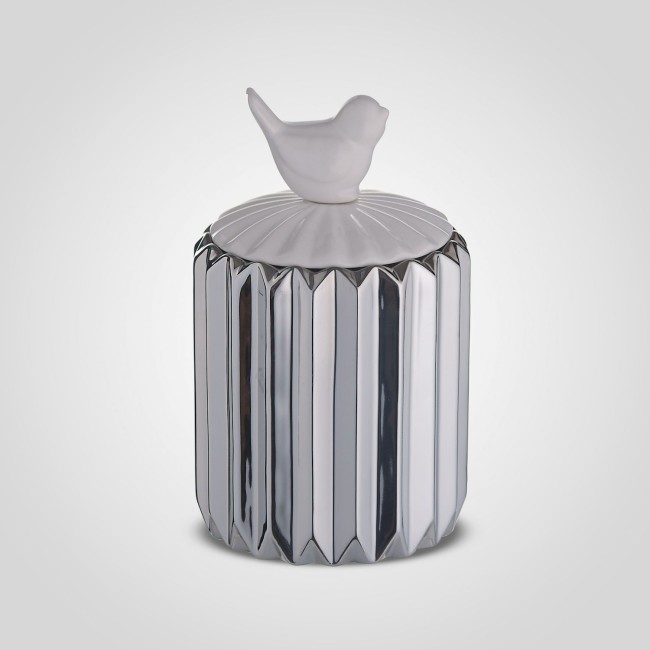 Керамическая  Серебристая Банка с Белой Птичкой L 8056-16