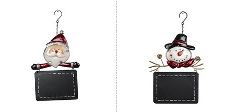 Подвеска с табличкой Санта/Снеговик стекло, металл, 30 см MA-168(2)