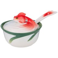 Икорница с крышкой и ложкой "ЗОЛОТАЯ РЫБКА" 10*10*9 см 58-141