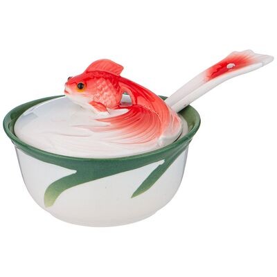 Икорница с крышкой и ложкой "ЗОЛОТАЯ РЫБКА" 10*10*9 см 58-141