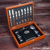 Набор подарочный Шахматы Фляжка 200 мл с шахматами + 4 стопки 25 мл , воронка / FL-172 /650511