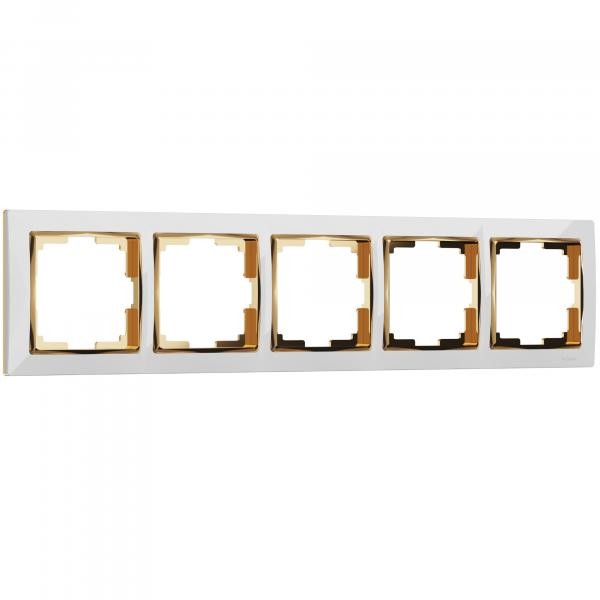 Рамка из пластика на 5 посов Snabb белый/золото W0051933 Рамка из пластика на 5 посов Snabb белый/золото W0051933
