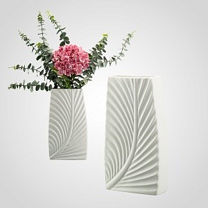 Керамическая белая ваза с листом L HT78-1