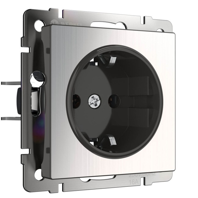 Розетка с заземлением глянцевый никель W1171002