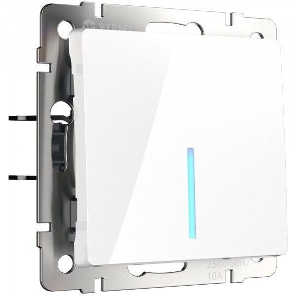 Выключатель одноклавишный проходной с подсветкой белый W1112101 Выключатель одноклавишный проходной с подсветкой белый W1112101