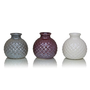 Вазочка Mirra, асс.из 3-х шт: бордовый, белый, серый, керамика,10х10 см 375288