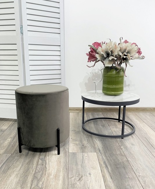 Пуф для гостиной ФЕЛИКС круглый графит #14, велюр /черный каркас 461MC04212