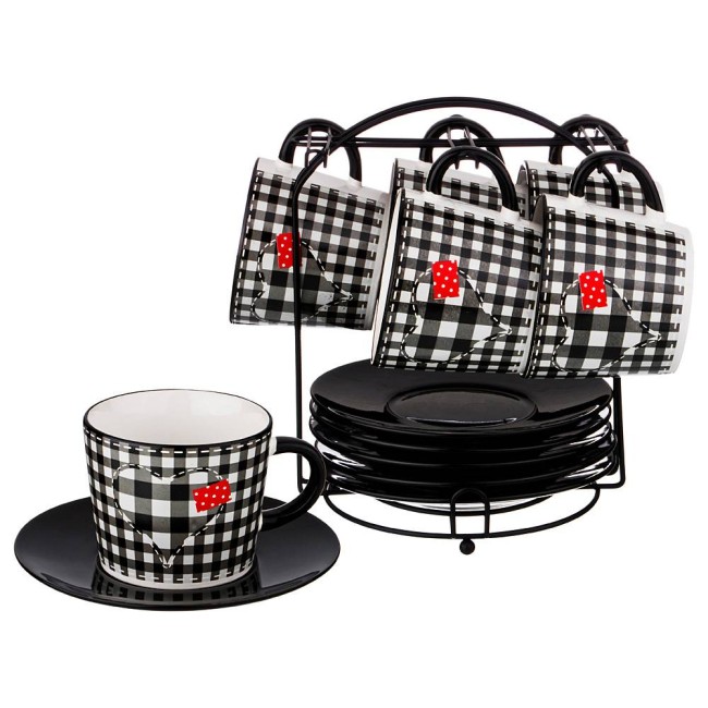 ЧАЙНЫЙ НАБОР НА 6 ПЕРСОН АРТИ-М 155-264 12 ПР. НА ПОДСТАВКЕ КОЛЛЕКЦИЯ "BLACK & WHITE" 300 МЛ