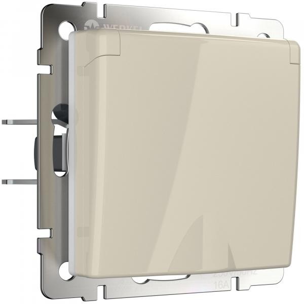 Розетка влагозащ. с зазем. с защит. крышкой и шторками слоновая кость W1171203