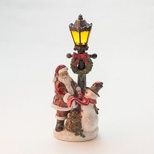 Дед мороз и снеговик у столба НФ354 Н-41см,L-15см,В-11см