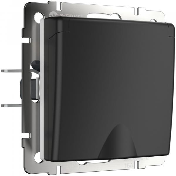 Розетка влагозащ. с зазем. с защит. крышкой и шторками черный матовый W1171208