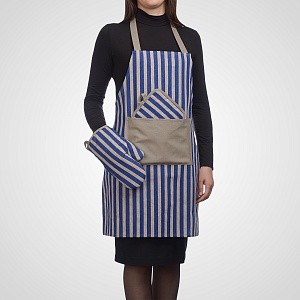 Набор : фартук, перчатка и прихватка (Синий в Полоску) 6-1