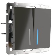 Выключатель двухклавишный с подсветкой серо-коричневый W1120107