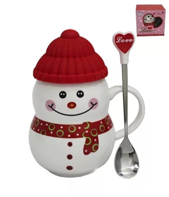 Кружка с силик. крышкой и ложкой СНЕГОВИК 105-185 Фарфор