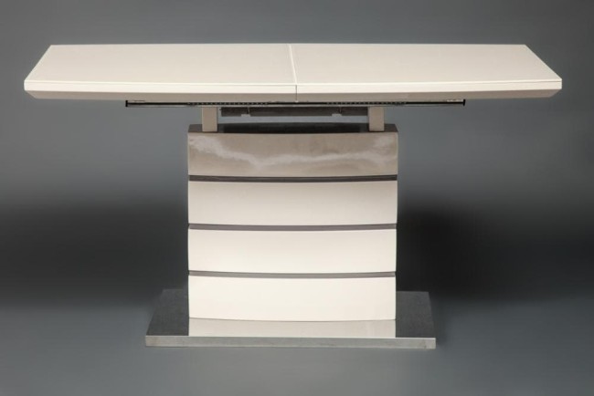 Стол WOLF mod. 8053-2 мдф high gloss, закаленное стекло, 120/160x80x76см,слоновая кость/латте