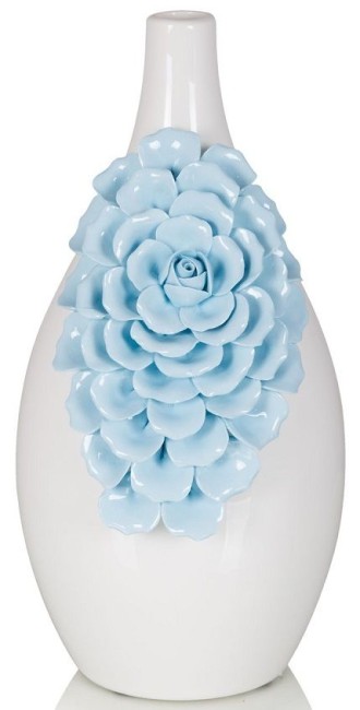 Ваза Stefania большая, белый/голубой, керамика, 13х29 см 245147