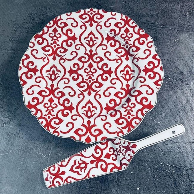 Тортовница 27 см с лопаткой 122-049 Фарфор