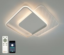 Управляемая светодиодная люстра AMATO 60W 2S-APP-505x505x52-WHITE/WHITE/CLEAR-220-IP20 квадрат