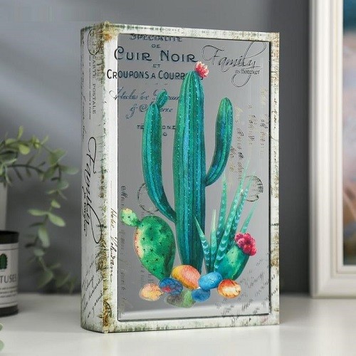 Шкатулка-книга "Кактусы" 4785033 зеркало 26х17,5х5 см дерево кожзам