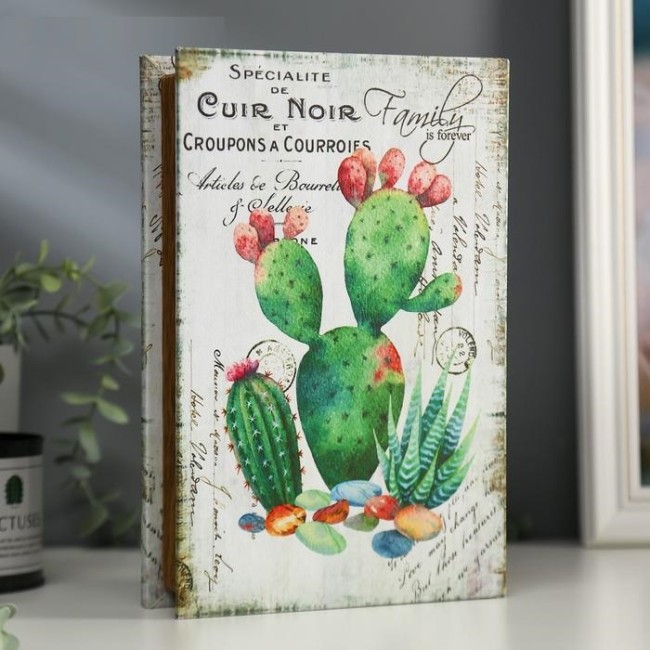 Шкатулка-книга "Кактусы" 4785033 зеркало 26х17,5х5 см дерево кожзам