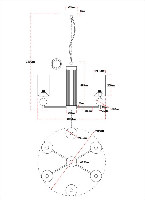 Светильник подвесной A4027LM-6PB