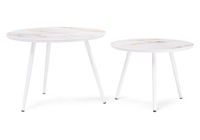 Набор столиков Ватсония/Локо сет/столеш.Стекло АУРУМ/Столешница МДФ бел шагрень/Металл БЕЛЫЙ 500010