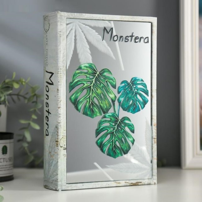 Шкатулка-книга "Монстера" 4785040 зеркало 26х17,5х5 см дерево кожзам